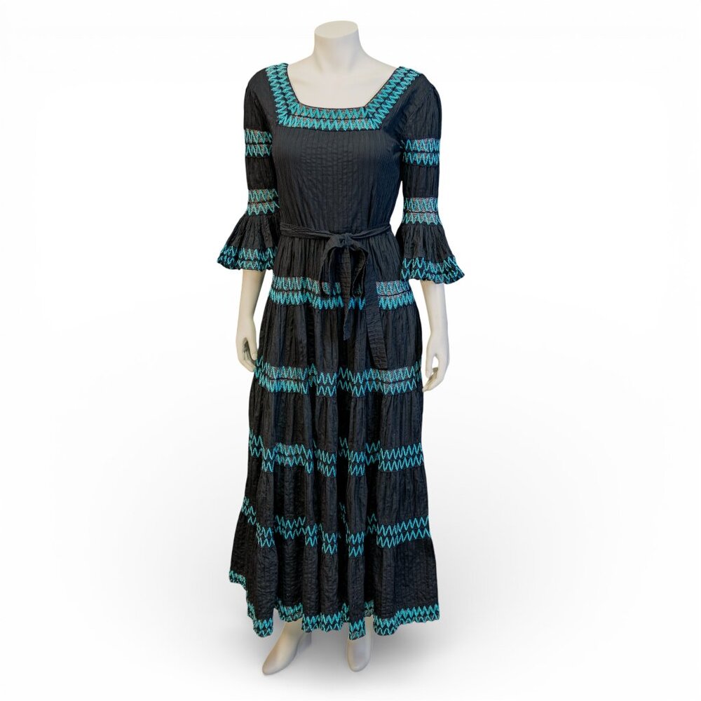 SOLD * Vintage 1960s–1970s Tachi Castillo Mexican Cotton Maxi Dress * Medium